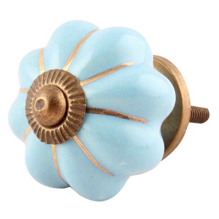 Turquoise Golden Line Medium Ceramic Melon Knob Online